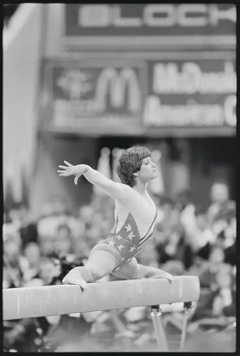 Framed Print : Olympian Mary Lou Retton Performing on the Beam Framed Print : Olympian Mary Lou Retton Performing on the Beam