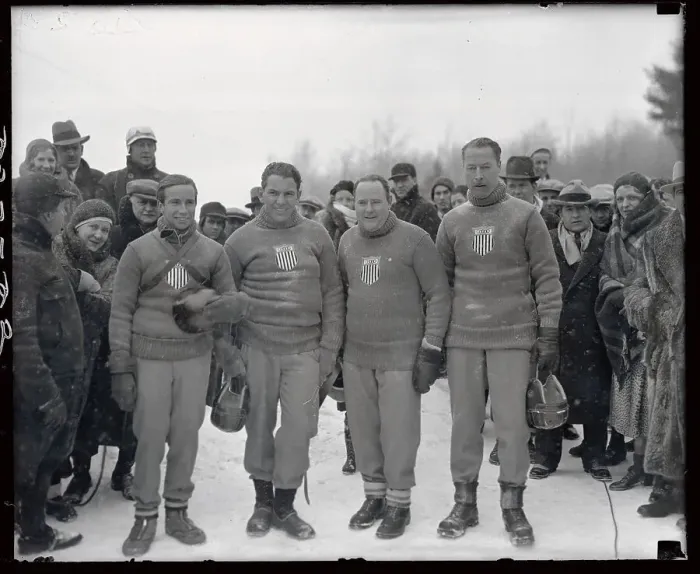 Framed Print : Olympic Bob Sled Team Posing Together
