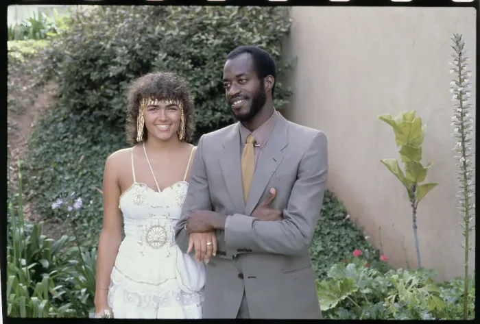 Framed Print : Olympic Hurdler Edwin Moses and Wife Posing Outdoors Framed Print : Olympic Hurdler Edwin Moses and Wife Posing Outdoors