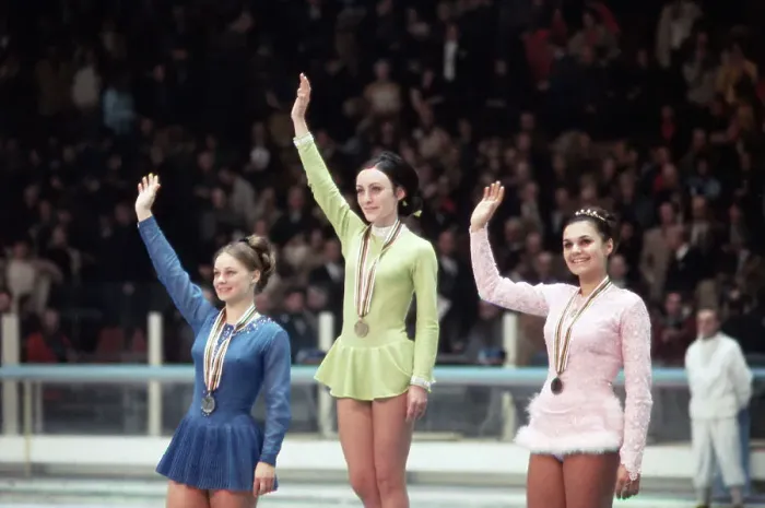 Framed Print : Olympic Ladies Skating Winners Waving Framed Print : Olympic Ladies Skating Winners Waving