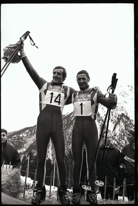 Framed Print : Olympic Skiers Celebrating Their Victory Framed Print : Olympic Skiers Celebrating Their Victory