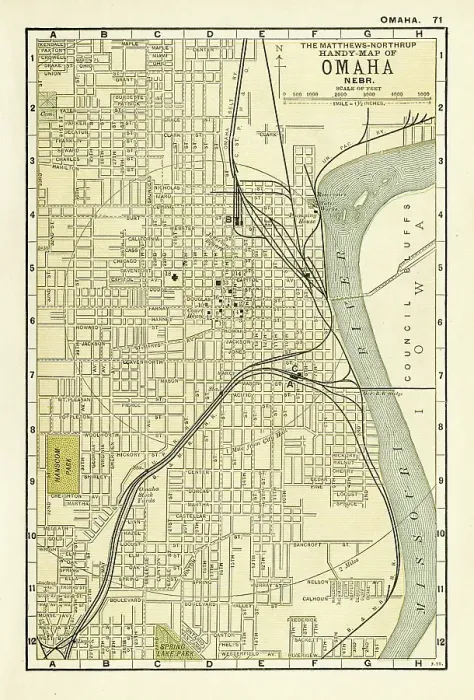 Framed Print : Omaha Nebraska map 1898 Framed Print : Omaha Nebraska map 1898