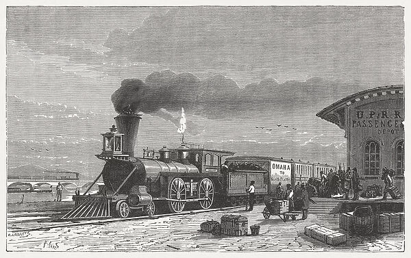 Omaha (Nebraska), Union Pacific Railroad, wood engraving, published in 1865
