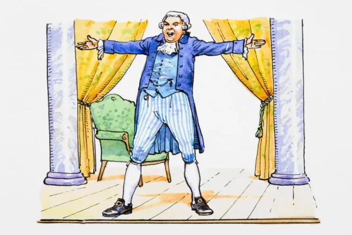 Framed Print : Opera singer on stage in 18th century style costume Framed Print : Opera singer on stage in 18th century style costume