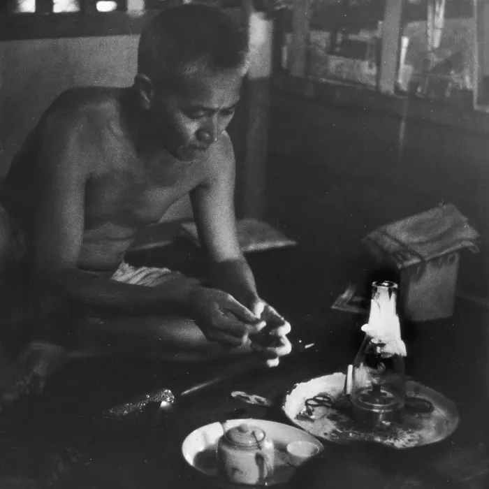 Framed Print : Opium Den. March 1953: An opium den in the Chinese quarter of Bangkok