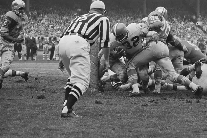 Framed Print : Opponents Tackling Jim Brown