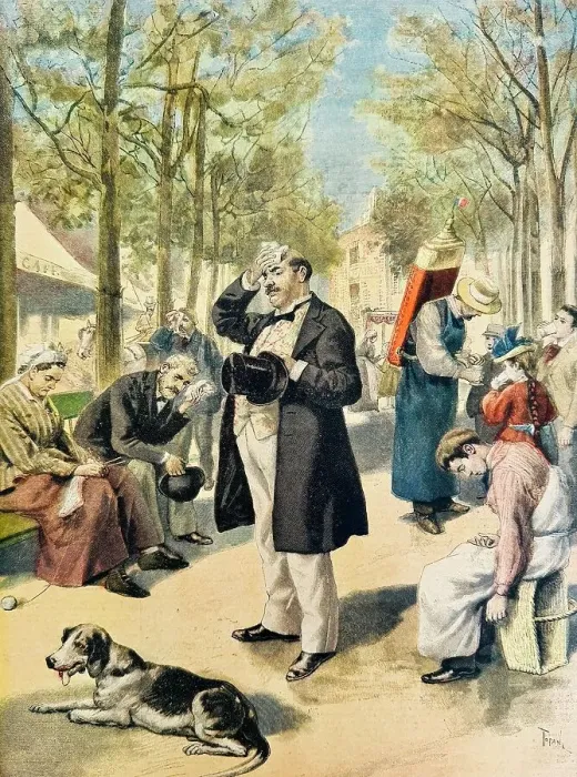 Framed Print : Oppressive heat in a park in Paris, People suffering Framed Print : Oppressive heat in a park in Paris, People suffering
