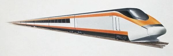 Orange and white futuristic train