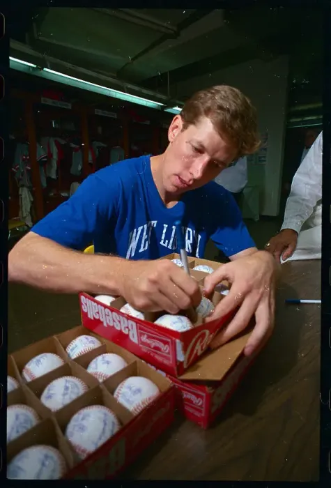 Framed Print : Orel Hershiser Signing Baseballs Framed Print : Orel Hershiser Signing Baseballs
