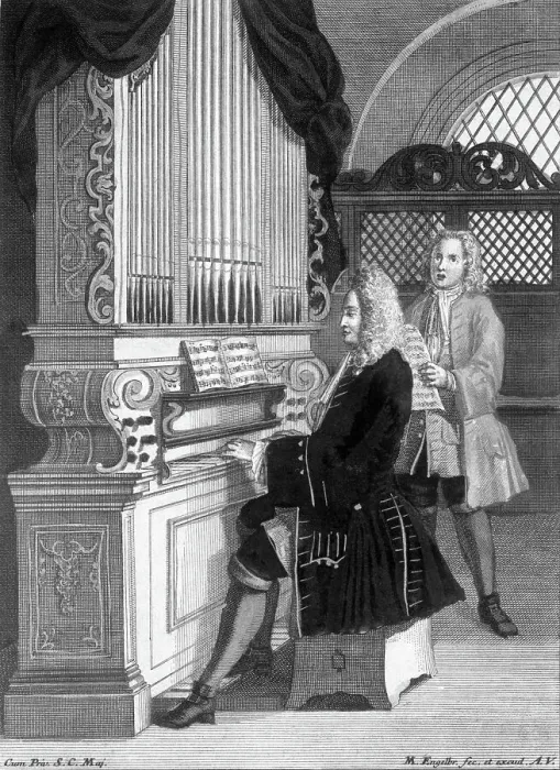 Framed Print : Organist at His Instrument