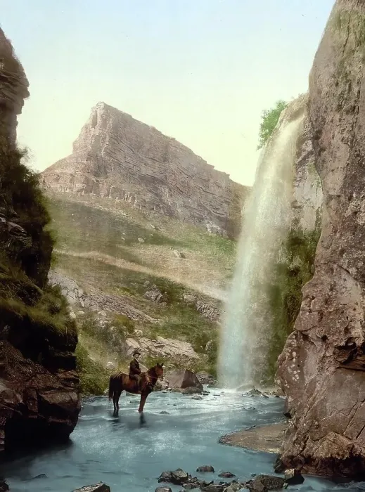 Framed Print : The Orjechovoi Balkje Waterfall, Kisslowodzk, Russia, c. 1890, Historic, digitally enhanced reproduction of a photochrome print of the time Framed Print : The Orjechovoi Balkje Waterfall, Kisslowodzk, Russia, c. 1890, Historic, digitally enhanced reproduction of a photochrome print of the time