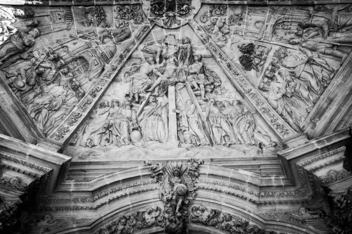 Framed Print : Detail Ornaments carved church facade Framed Print : Detail Ornaments carved church facade