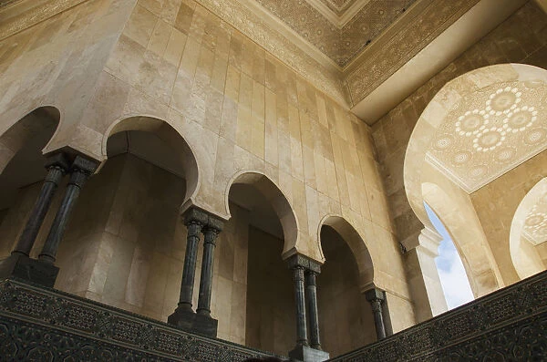 Ornate Facade On Walls With Arches And Pillars In Hassan Ii Mosque