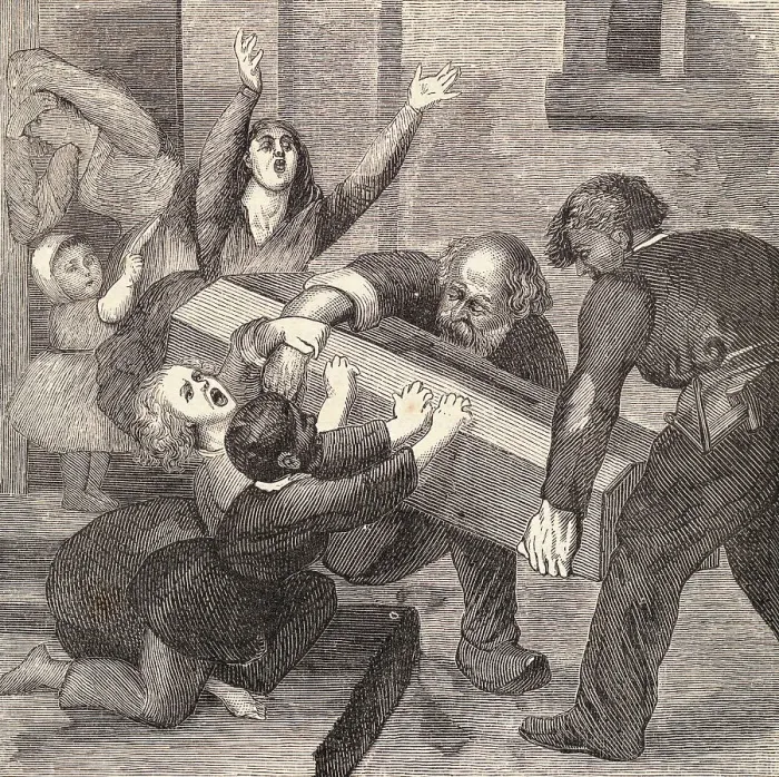 Framed Print : Orphaned Children Crying as Coffin is Removed Framed Print : Orphaned Children Crying as Coffin is Removed