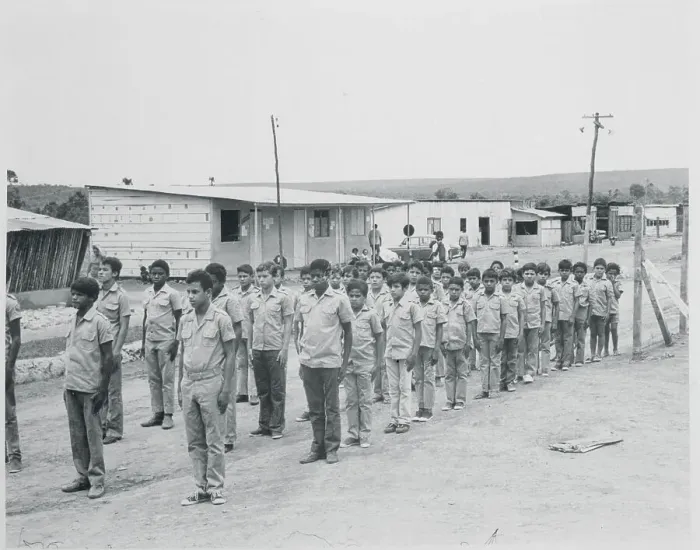 Framed Print : Orphans in Formation Outside Building Framed Print : Orphans in Formation Outside Building