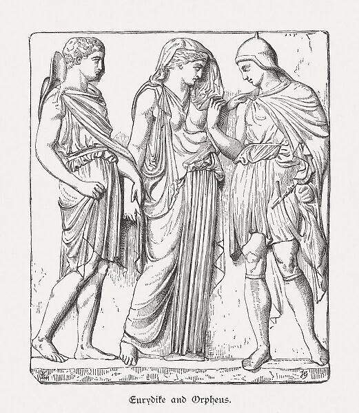 Orpheus, Eurydice and Hermes, ancient Greek relief, Louvre, published 1879