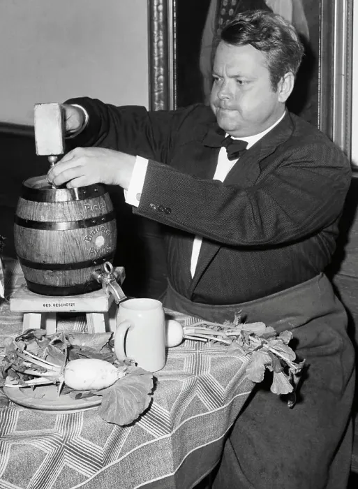 Framed Print : Orson Welles Tapping Keg Framed Print : Orson Welles Tapping Keg