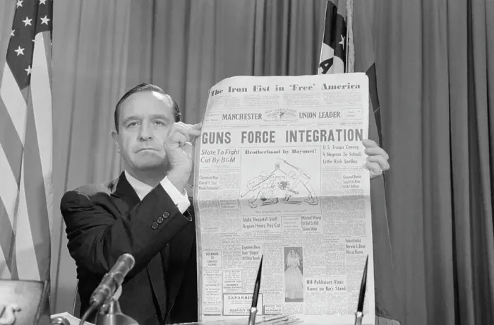 Framed Print : Orval E. Faubus Holding Up Newspaper Framed Print : Orval E. Faubus Holding Up Newspaper