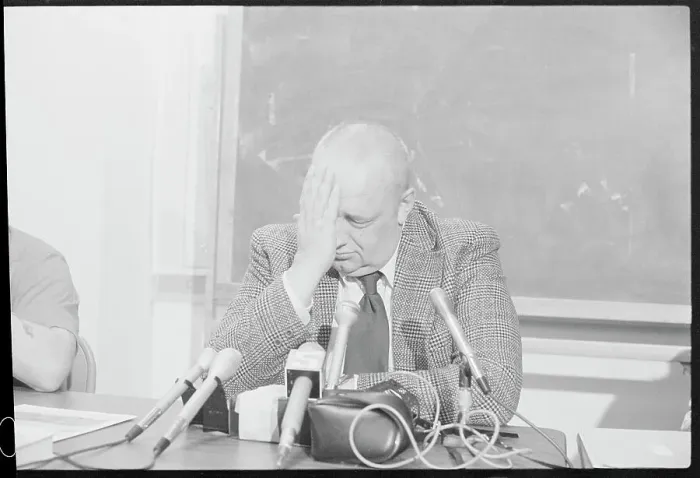 Framed Print : Orville Kelly Speaking at News Conference Framed Print : Orville Kelly Speaking at News Conference