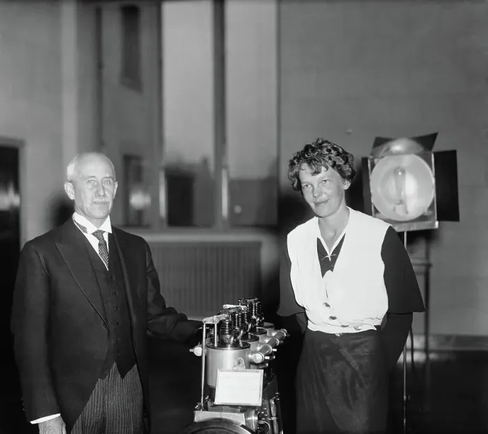 Framed Print : Orville Wright and Amelia Earhart Putnam Standing Near Airplane Parts Framed Print : Orville Wright and Amelia Earhart Putnam Standing Near Airplane Parts