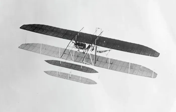 Framed Print : Orville Wright and Copilot Flying Airplane Framed Print : Orville Wright and Copilot Flying Airplane