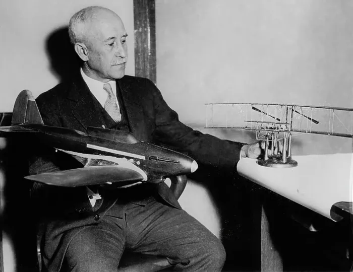 Framed Print : Orville Wright with Model Planes