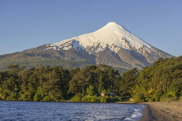 Osorno volcano and the shore of the bay of Lake Llanquihue, Puerto Varas, Los Lagos Region, Chile