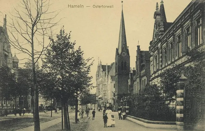 Framed Print : Ostertorwall in Hameln, Lower Saxony, Germany, postcard with text, view around ca 1910, historical, digital reproduction of a historical postcard, public domain, from that time, exact date unknown Framed Print : Ostertorwall in Hameln, Lower Saxony, Germany, postcard with text, view around ca 1910, historical, digital reproduction of a historical postcard, public domain, from that time, exact date unknown