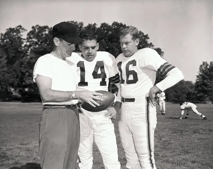 Framed Print : Otto Graham Discussing Football With Paul Brown and George Ratterman