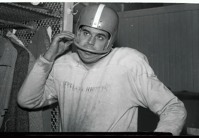 Framed Print : Otto Graham Holding Football Face Guard Framed Print : Otto Graham Holding Football Face Guard