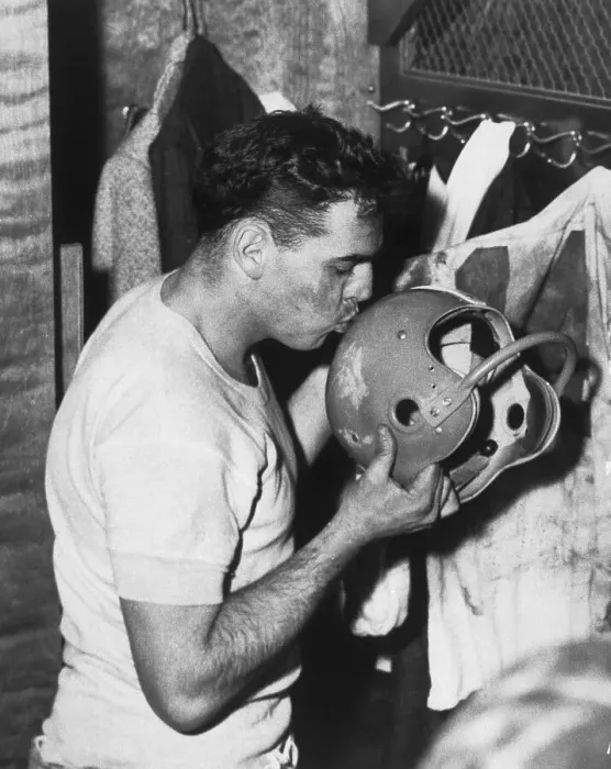 Framed Print : Otto Graham Kissing Helmet Framed Print : Otto Graham Kissing Helmet