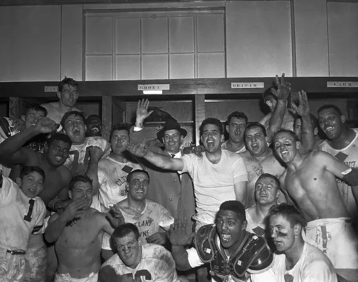 Framed Print : Otto Graham and Team Celebrating Victory Framed Print : Otto Graham and Team Celebrating Victory