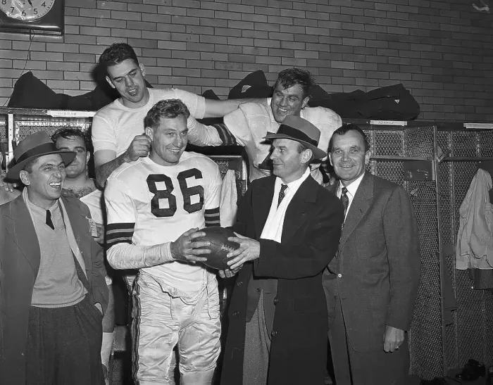 Framed Print : Otto Graham and Teammates After Victory Framed Print : Otto Graham and Teammates After Victory