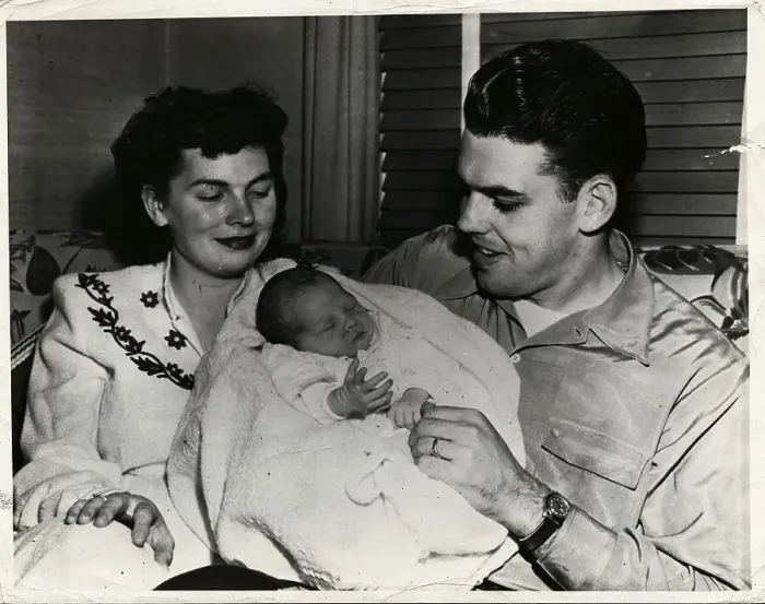 Framed Print : Otto Graham With Wife and Newborn Son Framed Print : Otto Graham With Wife and Newborn Son