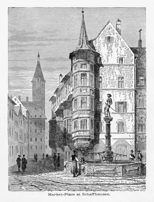 Framed Print : Outdoor Market Place in Schaffhausen, Germany Circa 1887 Framed Print : Outdoor Market Place in Schaffhausen, Germany Circa 1887