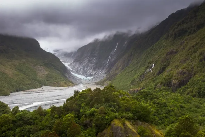 Framed Print : Outflow of the glacier tongue of the Franz Josef Glacier, Franz Josef Glacier, Westland National Park, West Coast Region, New Zealand