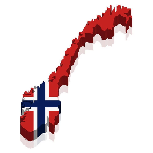 Outline and flag of Norway, 3D