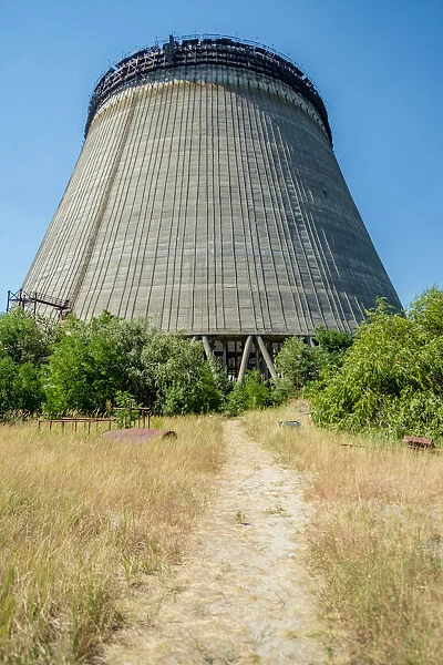 Outside unfinished cooling tower in the Chernobyl Exclusion Zone, Pripyat, Ukraine