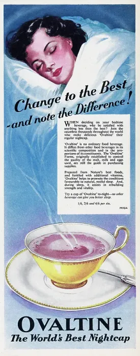 Framed Print : Ovaltine. 1955: Advertisement for Ovaltine milk flavouring product with Framed Print : Ovaltine. 1955: Advertisement for Ovaltine milk flavouring product with