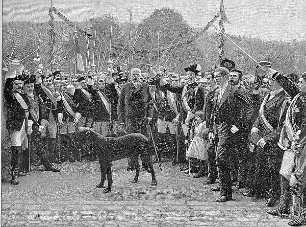 Ovation for Prince Bismarck on the occasion of the presentation of the silver jug of honour in Kissingen, Germany, Historic, digital reproduction of an original from the 19th century