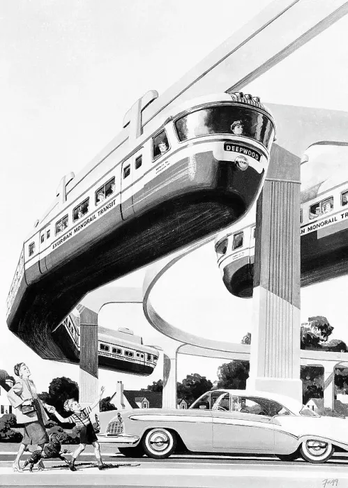 Framed Print : Overhead Monorail Trains Framed Print : Overhead Monorail Trains
