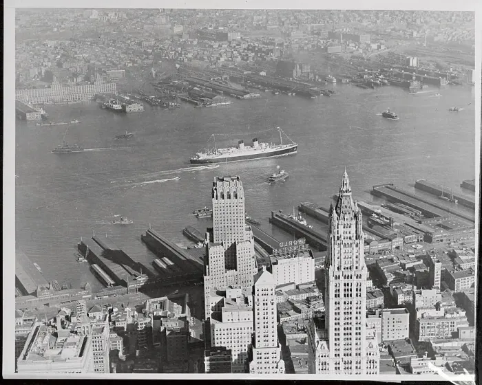Framed Print : Overhead View of Liner Crossing Near New York City