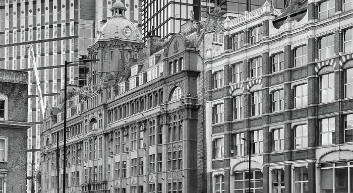 Framed Print : Overlapping facades of old and new office buildings in London, England Framed Print : Overlapping facades of old and new office buildings in London, England