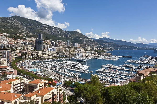 Overlooking the harbour of Monaco, Port Hercule, Monte Carlo, principality of Monaco, Cote dAzur, Mediterranean, Europe, PublicGround