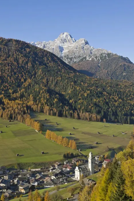 Framed Print : Overlooking the town of Sesto, Sexten, with Croda dei Baranci or Birkenkofel mountain, South Tyrol, Italy, Europe Framed Print : Overlooking the town of Sesto, Sexten, with Croda dei Baranci or Birkenkofel mountain, South Tyrol, Italy, Europe