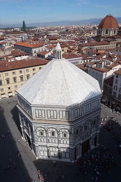 Overview on the Baptistery of Saint John in the sunshine, Florence, Italy