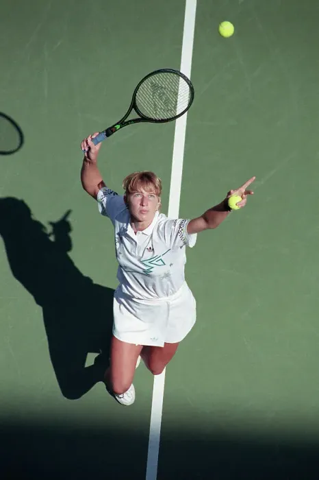 Framed Print : Overview of Steffi Graf Serving in U.S. Open Framed Print : Overview of Steffi Graf Serving in U.S. Open