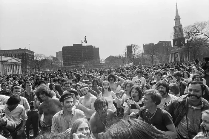 Framed Print : Overview Youthful Crowd at Rally in Square