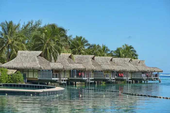 Framed Print : Overwater bungalows, Moorea, French Polynesia Framed Print : Overwater bungalows, Moorea, French Polynesia