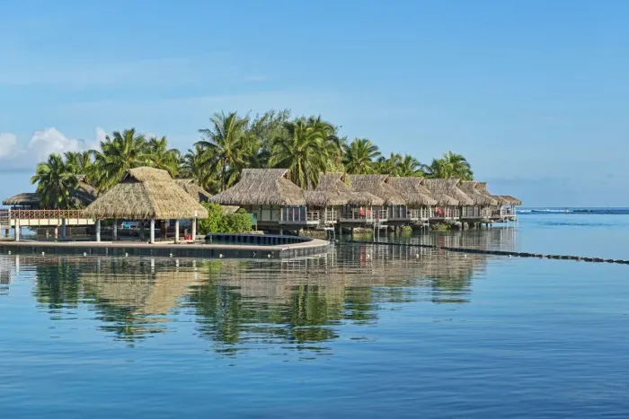 Framed Print : Overwater bungalows, Moorea, French Polynesia Framed Print : Overwater bungalows, Moorea, French Polynesia